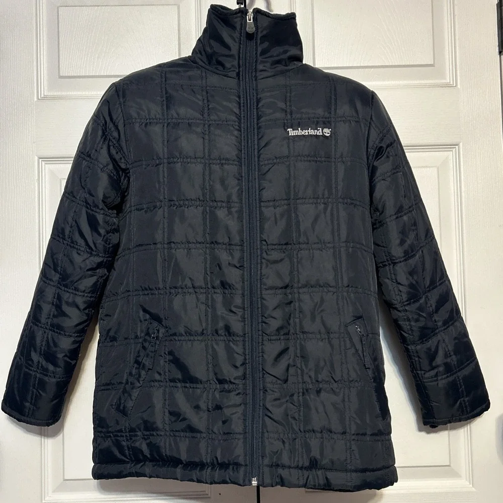 Timberland Youth Quited Puffer Jacket Large 16/18 Navy‎ Fleece Lined Zip Pockets